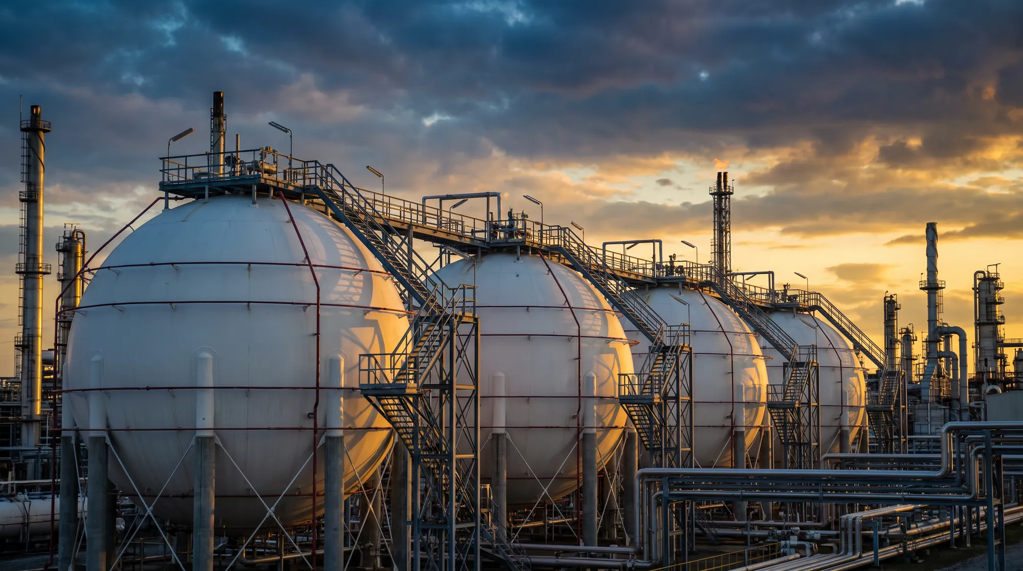 LPG storage spheres at a Gulf gas terminal